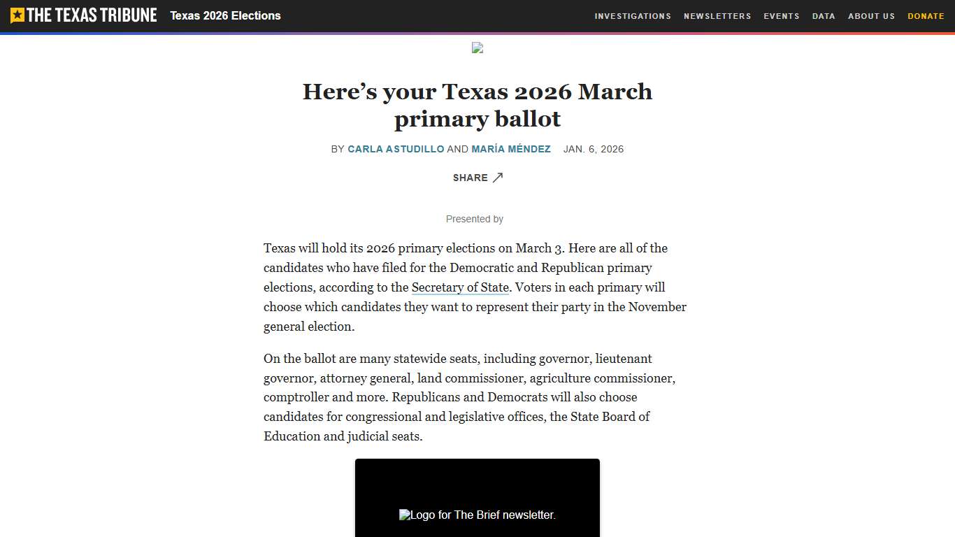 Texas 2026 election: Your March primary sample ballot The Texas Tribune